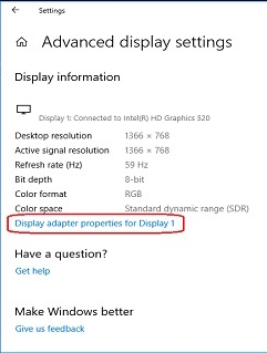 Display adapter properties for Display 1